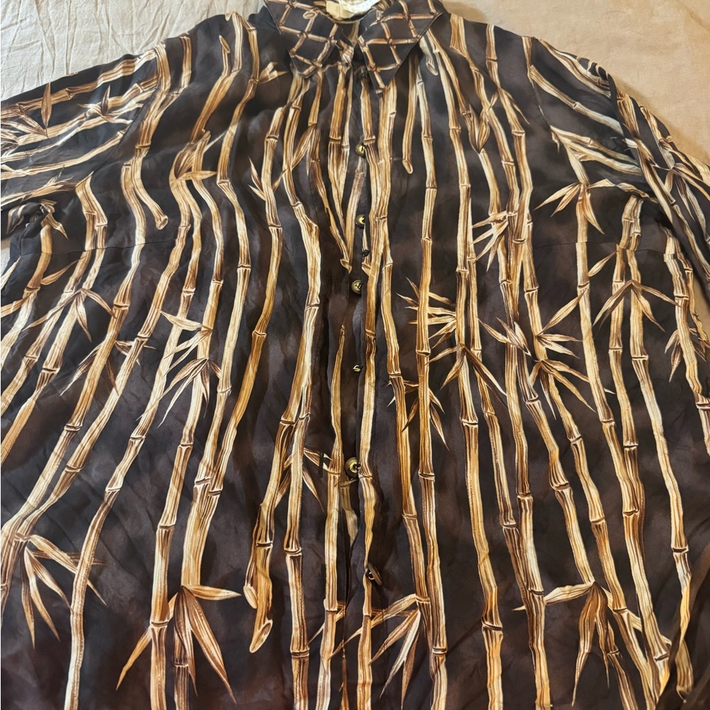 Vintage 1980’s Escada Brown Bamboo Print Button-Up Blouse